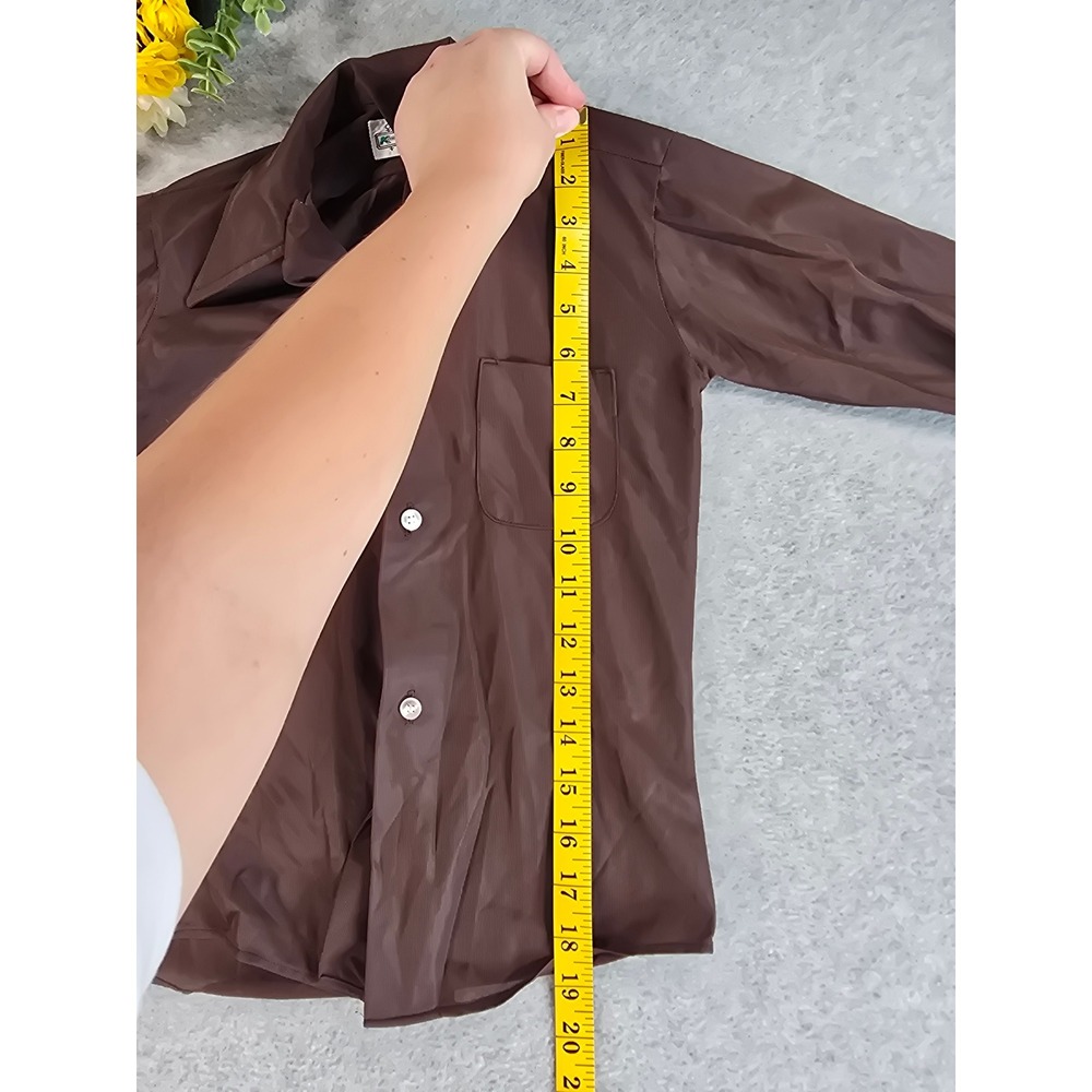 Kmart Knit Dress Shirt Boy 7 Brown Vintage 70s Disco Long Sleeve Pointed Collar - Picture 7 of 8